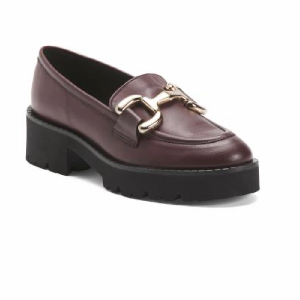 Made in Italy Chunky Platform Leather Bit Loafer, Burgundy/Maroon/Bordeaux, 37/7